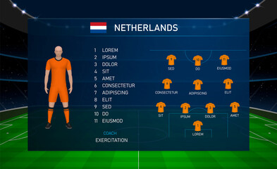 Wall Mural - Football scoreboard broadcast graphic with squad soccer team Netherlands