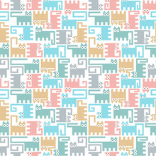 A Seamless Pattern Of Abstract Cats In The Form Of A Constructor. Mosaic Panel Of Cats Of Geometrically Simple Shape