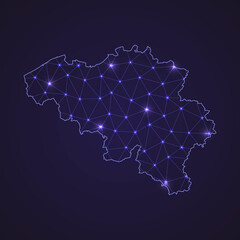 digital network map of belgium. abstract connect line and dot