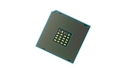 Canvas Print - 3D model of computer processor (CPU) with visible wire-frame