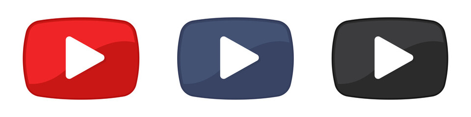 Play button icons set. Video-audio player. Vector illustration. Isolated on white background.	