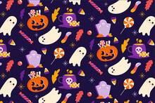 Hand Drawn Halloween Pattern With Pumpkin Ghost Design Vector Illustration