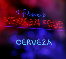 Wall Mural - Neon Sign Fine Mexican Food and Cerveza