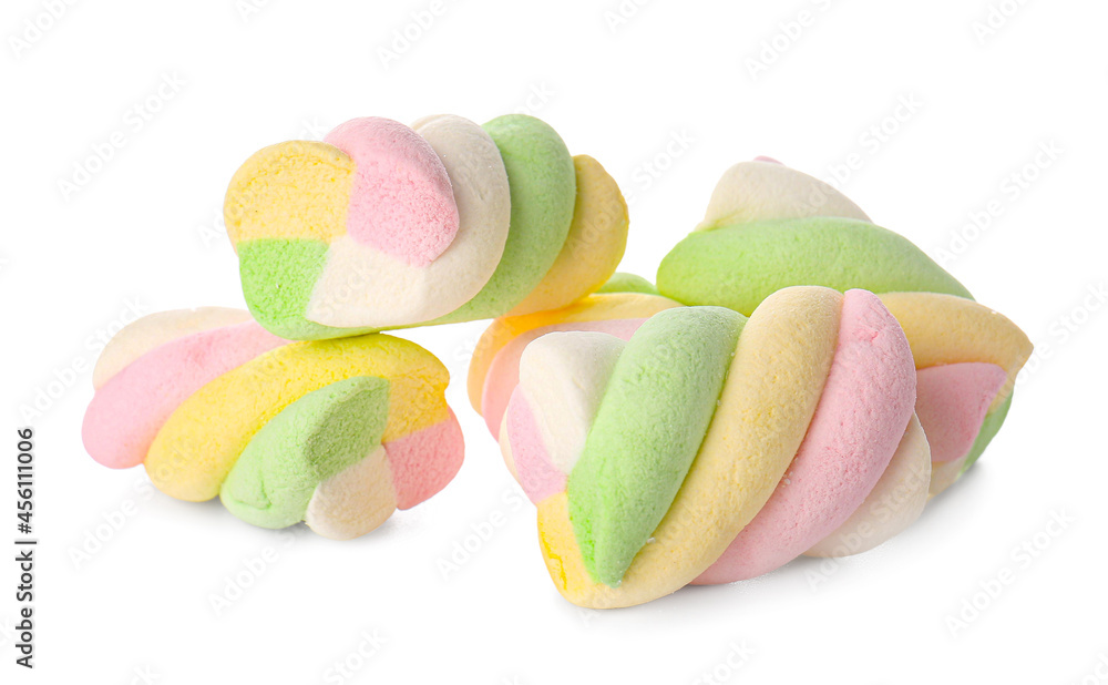 Tasty marshmallows on white background