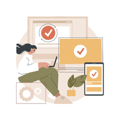 Cross-device syncing abstract concept vector illustration. All device synching, software testing operation, cross-device synchronization, website mobile and desktop versions abstract metaphor.