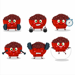 Sticker - A healthy adzuki beans cartoon style trying some tools on Fitness center