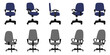 Modern beautiful office chair set with different poses and color isolated