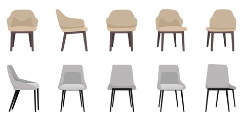 modern beautiful chair set with different poses and color isolated