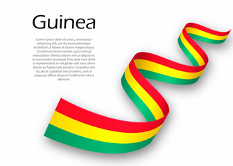 Waving ribbon or banner with flag of Guinea. Template for independence day design