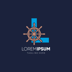 Sticker - Letter L Ship Steering Wheel Logo Design Vector Icon Graphic Emblem Illustration Background Template