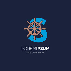 Sticker - Letter S Ship Steering Wheel Logo Design Vector Icon Graphic Emblem Illustration Background Template