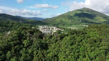 View Of Luxury Housing Complex With Lush Forest In Sheung Shui, Hongkong. Aerial