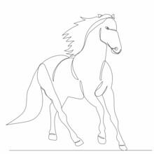 Horse Runs One Continuous Line Drawing, Sketch