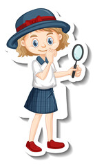 Poster - A girl holding magnifying glass cartoon character sticker