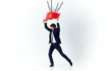 Wall Mural - business man in suit red chair overhead office work