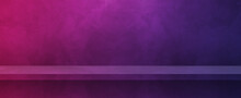 Empty Shelf On A Purple Wall. Background Template. Horizontal Banner