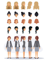 Wall Mural - Business woman cartoon character and different hairstyle.Flat vector 2D cartoon character illustration.