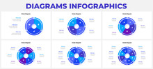 Set Of Cycle Diagrams Divided Into 3, 4, 5, 6, 7 And 8 Sectors. Infographic Design Template. Business Data Visualization