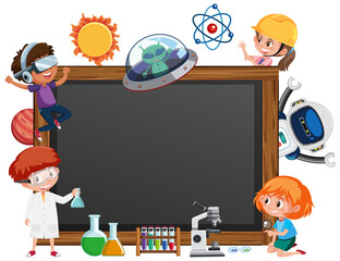 Poster - Empty blackboard with kids in technology theme