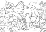 Fototapeta Dinusie - Coloring book for children with a dinosaur hand-painted in cartoon style. A4. coloring page