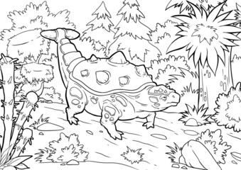 Wall Mural - Coloring book for children with a dinosaur hand-painted in cartoon style. A4. coloring page