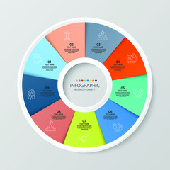 Basic circle infographic template with 9 steps, process or options, process chart.