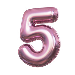 Poster - Pink metallic balloon font 3d rendering, number 5