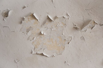 White empty grungy old vintage damaged background wall surface with peeling off Whitewash texture