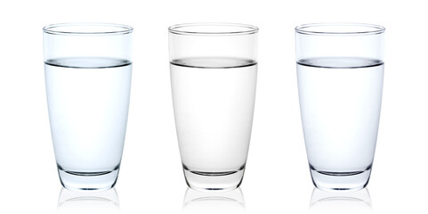 3 color drinking water in a clear white glass gives a feeling of purity and purity.