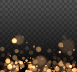 Canvas Print - shining bokeh isolated on transparent background. golden bokeh lights with glowing particles isolate