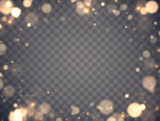 Canvas Print - shining bokeh isolated on transparent background. golden bokeh lights with glowing particles isolate