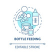 Bottle feeding blue concept icon. Feed baby with formula abstract idea thin line illustration. Feeding position. Bond between mother and newborn. Vector isolated outline color drawing. Editable stroke