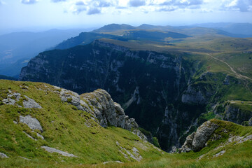 Canvas Print - Beautiful nature landscape on the mountain trail to Caraiman Peak  in Bucegi mountains, Carpathians, Prahova, Romania