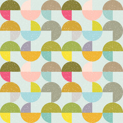 Aufkleber - Modern vector abstract seamless geometric pattern with semicircles and circles in retro scandinavian style. Pastel colored colorful shapes with worn out texture .
