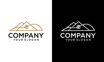 Real estate house mountain logo template. Mountain house logo design