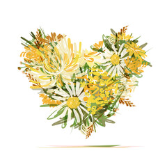 Sticker - Floral heart, summer vibes concept. yellow bouquette