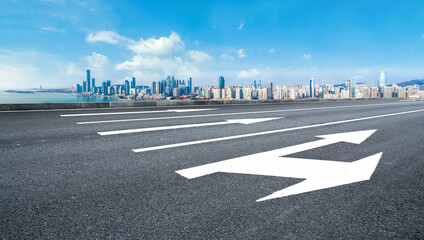 Wall Mural - Road and city buildings background