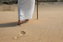 Jesus Christ Walking In Desert, Closeup View