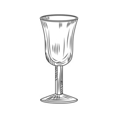 Wall Mural - Empty glass maotai engraved style isolated on white background. Vintage sketch black outline close up.