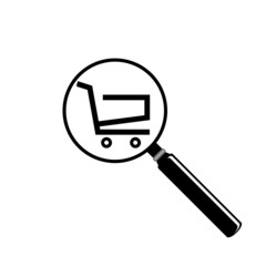 Sticker - Shopping Cart with Search icon isolated on white background