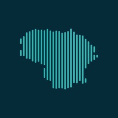 Wall Mural - Vector abstract map of Lithuania with blue straight rounded lines isolated on a indigo background.
