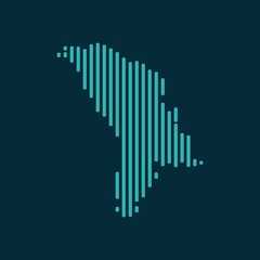 Wall Mural - Vector abstract map of Moldova with blue straight rounded lines isolated on a indigo background.