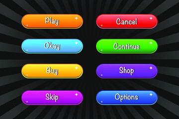 Game UI set of Buttons. GUI to build 2D games. Can be used in production of mobile, web or video games. Cartoon Casual Buttons Kit. Game design button. Game Buttons. 2D Game button design. Game button