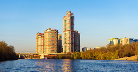 Wall Mural - Moscow buildings in sunset lights at Moskva River in autumn, Russia