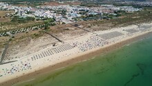 Aerial View Of Manta Rota Beach, Portugal, Which Is Part Of A Long Sweep Of Fine Sand That Arches From The Frontier Town Of Vila Real De Santo Antonio To The Spanish Border