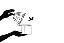 Bird Flying Out Of Cage For Freedom Vector Illustration, Freedom Concept, A Bird Flying Out Of The Cage, Bird In Cage Set Free, Freedom, Hope And Set Free Concept.