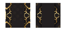 Black Color Card With Golden Abstract Pattern