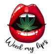 Weed my lips; mouth with cannabis leaf