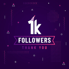 Thank you 1K followers, 1000 followers celebration modern colorful design.