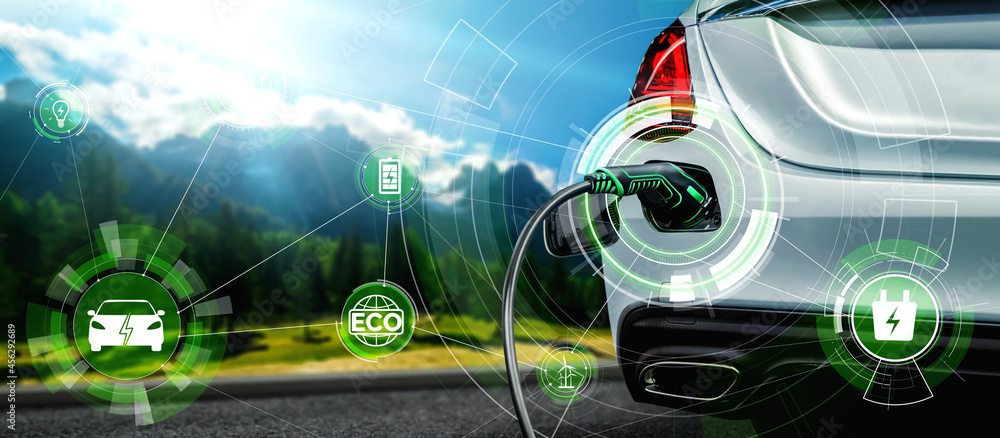 EV charging station for electric car in concept of alternative green ...